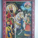 Sikh Guru Govind Singhji Old Religious Print in Old Wooden Frame India Art #2799