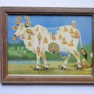 Holy Cow All Gods Rare Old Religious Print in Old Wooden Frame India Art #3135