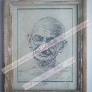 Beautiful Signed Art Print of Gandhi Ji in Old Handmade Wooden Frame India #2385