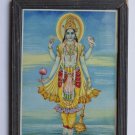 Vishnu Collectible Rare Old Religious Art Print in Old Wooden Frame #3314