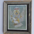 Vishnu Collectible Rare Old Religious Art Print in Old Wooden Frame #3315