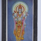 Vishnu Collectible Rare Old Religious Art Print in Old Wooden Frame #3316