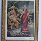 Goddess Laxmi Collectible Rare Old Religious Art Print in Old Wooden Frame #3347