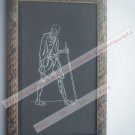 Beautiful Signed Art Print of Gandhi Ji in Old Handmade Wooden Frame India #2386