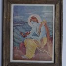 God Rama Collectible Old Religious Print in Old Wooden Frame India Art #3250