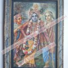Hindu God Krishna Nice Old Religious Print in Old Wooden Frame India Art #2460
