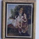 Krishna Collectible Rare Old Art Print in Old Wooden Frame from India #3312