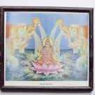 Rare Goddess Laxmi Old Religious Print in Old Wooden Frame India Art #3110