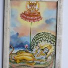 Vishnu Collectible Rare Old Religious Art Print in Old Wooden Frame India #3327
