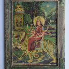 Goddess Amba Collectible Rare Old Religious Art Print in Old Wooden Frame #3335