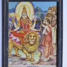 Goddess Durga Rare Old Religious Print in Old Wooden Frame India Art #3114