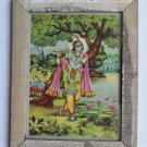 Krishna Collectible Rare Old Art Print in Old Wooden Frame from India #3299