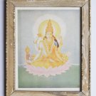 Rare Goddess Laxmi Old Religious Print in Old Wooden Frame India Art #3111