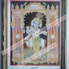Hindu God Krishna Nice Old Religious Print in Old Wooden Frame India Art #2454