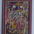 God Rama Sita Mata Rare Old Religious Print in Old Wooden Frame India Art #3248