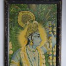 Hindu God Krishna Rare Old Religious Print in Old Wooden Frame India Art #3045