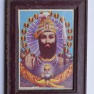 Sikh Guru Govind Singhji Old Religious Print in Old Wooden Frame India Art #3272