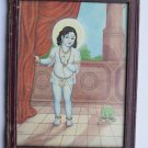 Krishna Collectible Rare Old Art Print in Old Wooden Frame from India #3298