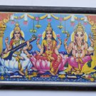 Wealth Goddess Laxmi Rare Old Religious Art Print in Old Wooden Frame #3352