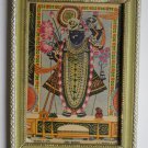 God Krishna Shrinathji Collectible Old Religious Print in Old Wooden Frame #3204