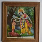 Hindu God Vishnu Rare Collectible Old Religious Print in Old Wooden Frame #3165