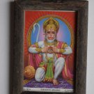 Monkey God Hanuman Collectible Original Print in Old Wooden Frame India #3150