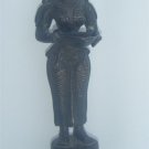 BRASS LAKSHMI STATUE, Temple Oil Lamp Rare Antique Indian Ritual Figure #983