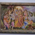 God Krishna & Radha Collectible Old Religious Print in Old Wooden Frame #3188