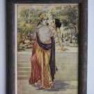 God Krishna & Radha Collectible Old Religious Print in Old Wooden Frame #3180
