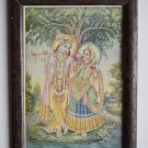 God Krishna & Radha Collectible Old Religious Print in Old Wooden Frame #3184