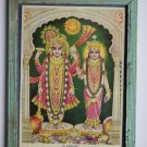 God Krishna & Radha Collectible Old Religious Print in Old Wooden Frame #3185