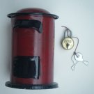 Coin Still Piggy Mailbox Indian Post Office Box Tin India with Lock Red #910