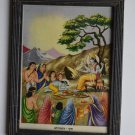 Hindu God Krishna Rare Collectible Old Religious Print in Old Wooden Frame #3163