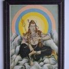 Hindu God Shiva Shiv Collectible Old Religious Print in Old Wooden Frame #3157