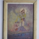 God Krishna & Radha Collectible Old Religious Print in Old Wooden Frame #3178