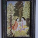 God Krishna & Radha Collectible Old Religious Print in Old Wooden Frame #3187