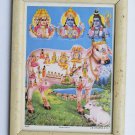 Holy Cow Collectible Rare Old Religious Print in Old Wooden Frame India #3265