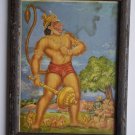 Monkey God Hanuman Collectible Original Print in Old Wooden Frame India #3153