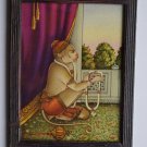 Monkey God Hanuman Collectible Original Print in Old Wooden Frame India #3154