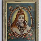 God Shiva Collectible Rare Beautiful Old Print in Old Wooden Frame India #3238