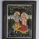 Hindu God Krishna Rare Collectible Old Religious Print in Old Wooden Frame #3183