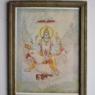 Hindu God Vishnu Rare Collectible Old Religious Print in Old Wooden Frame #3162