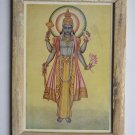 Hindu God Vishnu Rare Collectible Old Religious Print in Old Wooden Frame#3160