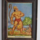 Monkey God Hanuman Collectible Original Print in Old Wooden Frame India #3151