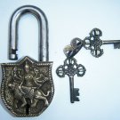 Brass Antique Finished Lock Handmade Heavy Pad Lock Rare India Working #1183
