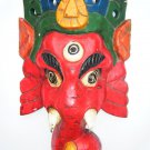 Ganesha Wooden Mask, Old Rare Hand Coloured Handmade Original Indian Mask  #1578