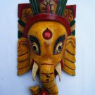 Ganesha Wooden Mask, Old Rare Hand Coloured Handmade Original Indian Mask  #1572