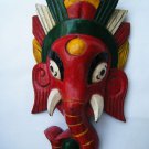 Ganesha Wooden Mask, Old Rare Hand Coloured Handmade Original Indian Mask  #1573