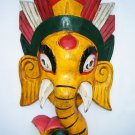 Ganesha Wooden Mask, Old Rare Hand Coloured Handmade Original Indian Mask  #1577