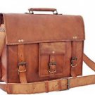 15" Mens Leather Satchel Bag Laptop Messenger Vintage Brown Gift Bag #408